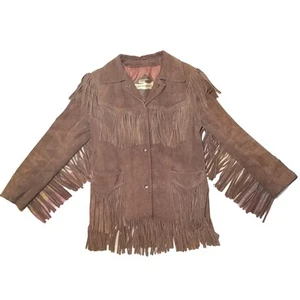 Vintage Lederjacke Wildleder Fransen Montgomery Ward Western Hippie Cowboy Rodeo Sm - Bild 1 von 13