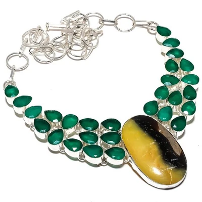 Collana gioielli in argento sterling 925 pietra settaria, giada verde 18" - Immagine 1 di 4
