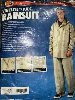 VTG American Clearwater Southwester Rainsuit 2-pcs Vinelite PVC Camo SZ XLARGE - Image 1 of 4