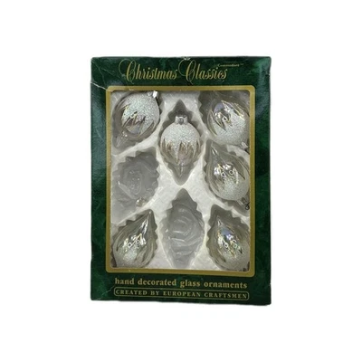 6 ADORNOS DE VIDRIO DE NAVIDAD Decorados a Mano Campana Europea Oro Transparente Plata Pequeña Foto 1 de 4