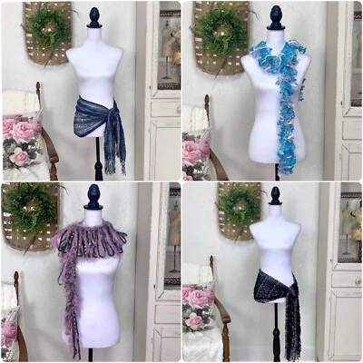 Vintage 90s Y2K Boho Lot Of Four Scarves And Wraps Festival Fairycore Crochet - Image 1 of 4