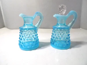2 Fenton Blue Hobnail Opalescent Blue Cruets - Picture 1 of 4