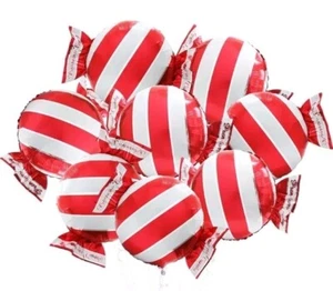 Lot Of 5 Red & White Candy Balloons Mylar Foil Balloons Hoilday Party Supplies - Picture 1 of 2