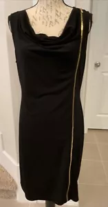 CALVIN KLEIN Women’s Sz M Pullover Sheath Dress Mock Gold Zipper Black - Picture 1 of 6