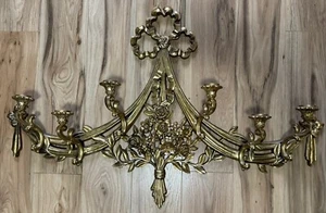 Hollywood Regency Gold 6 Arm Wall Sconce Candelabra Syroco Homco Rare - Picture 1 of 9