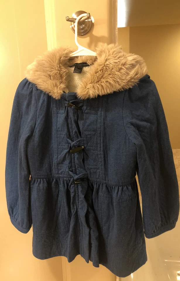 MARC BY MARC JACOBS FUR HOODED BLUE TOGGLE FRONT FULL ZIP WOMENS JACKET SIZE S - Image 1 of 4