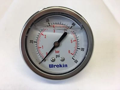 WREKIN 63mm Hydraulic Pressure Gauge Back Entry 0-100 PSI 6 Bar Stainless GC6306/04