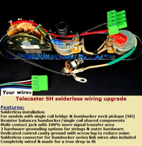 Solderless S-H Telecaster wiring harness + Resistor added to balance p'up combo - Picture 1 of 7