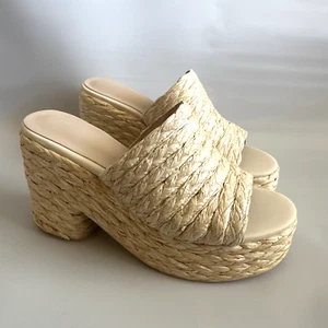 Sandalias de Plataforma Grass Gruesas Talla 7 Beige Tacones 4" Alpargata Plantillas Acolchadas - Imagen 1 de 11