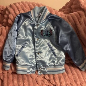 Stitch Varsity Jacket Bomber Satin Light Blue Great Condition from Disney Store - Picture 1 of 4