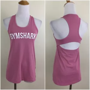 GYMSHARK Active-Tanktop Mauve Pink Weiß Logo-Print Cut-Out Rücken Damen Gr. XS - Bild 1 von 9