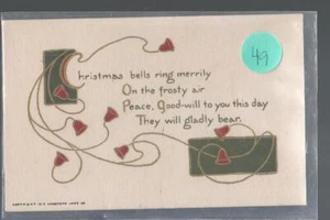 Christmas Bells Ring Merrily postcard whimsical red bells gold green saying #49 - Picture 1 of 2