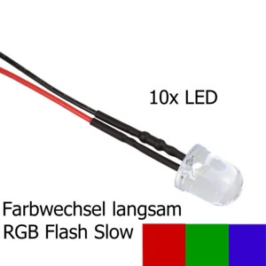 10x LED 10mm CAMBIO DE COLOR RGB SLOW FLASH 6 - 12 voltios acabado soldado iluminación - Imagen 1 de 1