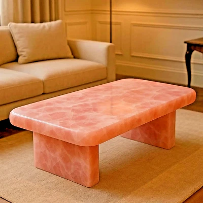 Elegant Rose Quartz Stone Coffee Table – Unique Handmade Home Decor - Image 1 of 4