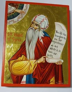 Heiliger Isaak v. Syrien IKONE handgemalt 24K Gold Icon St.Isaac of Syria Ninive - Picture 1 of 5