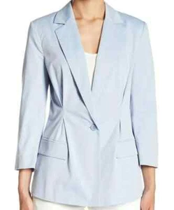 $348 NWT JOIE Size 12 LIAN PLEATED 3/4 SLEEVE ONE BUTTON STRETCH BLAZER CHAMBRAY - Picture 1 of 13