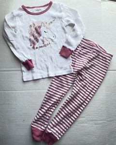 CARTER'S GIRLS PAJAMA SET 2 PCS SIZE 3T UNICORN Strips PINK White Long Sleeve - Picture 1 of 8
