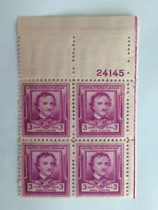 US 1949 USA Scott# 986 Edgar Allan Poe Writer Author Block 4 MNH - Picture 1 of 2