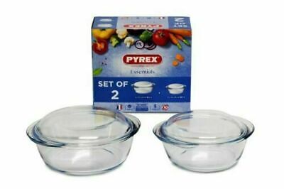 Casserole Glass Dish Storage Pyrex Round Cookware 2 Pcs Set 27cm-24cm, 3L-2.1L • 23.95£