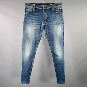 BALMAIN Größe 32 Blau Kontrast Stich Baumwollmischung Knopf Fly Jeans - Bild 1 von 7