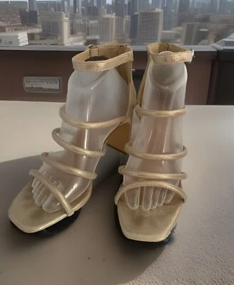 Jellypop Dressy Sandals BRADSHAW Rose Gold Strappy Prom HOCO Formal Heels 9M Zip - Image 1 of 4