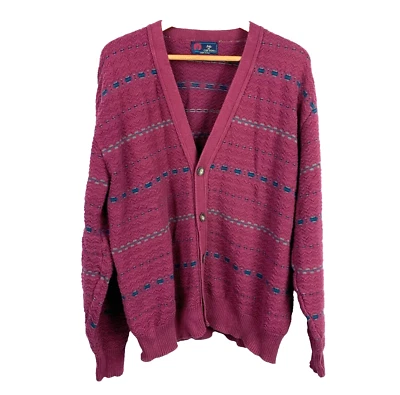 Vintage Isle Of Cotton Textured Burgundy Grunge Knit Cardigan Mens Chest 46" - Image 1 of 4