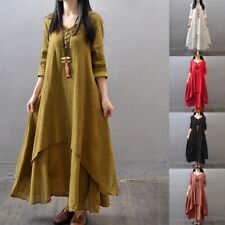 Protable Maxi Dress Sundress Solid M~3XL Breathable Casual Long Sleeve