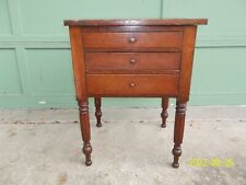 Antique Solid Cherry 3 Graduated Drawer Work Table / Nightstand w/ Brass Knobs