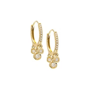 14k Yellow Gold Bezel Set Diamond Hoop Earrings Minimalist Jewelry Gifts - Picture 1 of 2