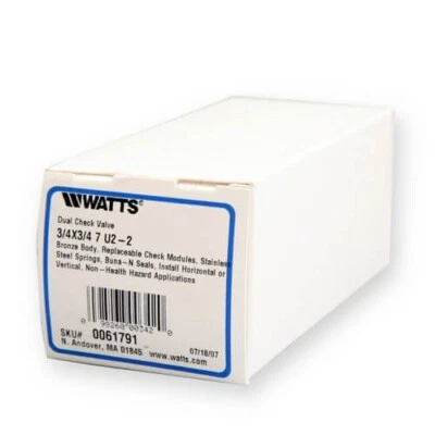 WATTS - 3/4 X 3/4 * 7U2-2 * 61791 * DUAL CHECK BACKFLOW PREVENTER - Image 1 of 3
