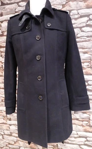 Banana Republic Ladies Black Wool Military Style Overcoat, Belted Size Medium - Picture 1 of 12