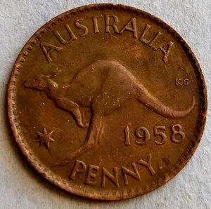 AUSTRALIA KANGAROO 1958 KING GEORGE VI BRONZE ONE PENNY COIN - Picture 1 of 2