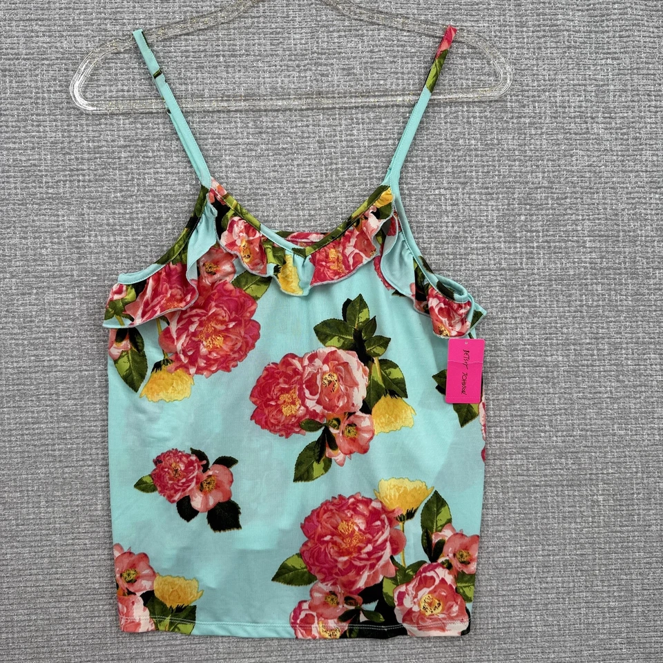 Betsey Johnson Top Womens Medium Blue Floral Ruffle Cami Sleepwear ZBE17367T - Изображение 1 из 4