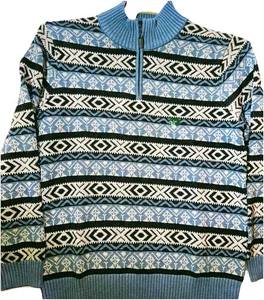 LL Bean 1/4 Zip Sweater Mens Heather Gray Nordic Fair Isle Ski Cotton L-Tall NWT - Picture 1 of 12