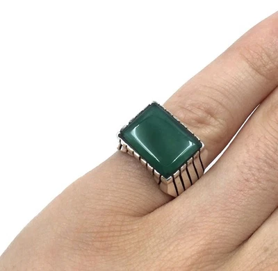 Anello in argento 925 onice verde uomo gioiello moderno classico anello a... - Immagine 1 di 4