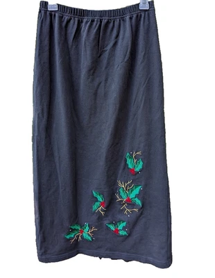 Vintage Women's Quacker Factory Skirt Size S Holiday Christmas Embroidered Holly - Image 1 of 4