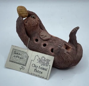 4" Sea Otter Clay Terra Cotta Hand Animal Flute U.S.A. Doris Trojcak NEW NWT - Picture 1 of 15