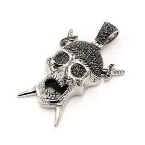 Stainless Steel Stainless Steel 316 CZ Pirate Skull Pendant - Picture 1 of 9