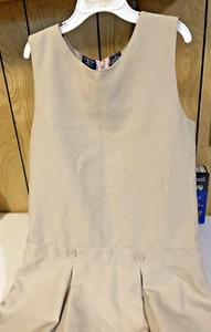 IZOD School Uniform Khaki Dress Girls Size Ruffles Zipper Back Size 12 NEW - Picture 1 of 5