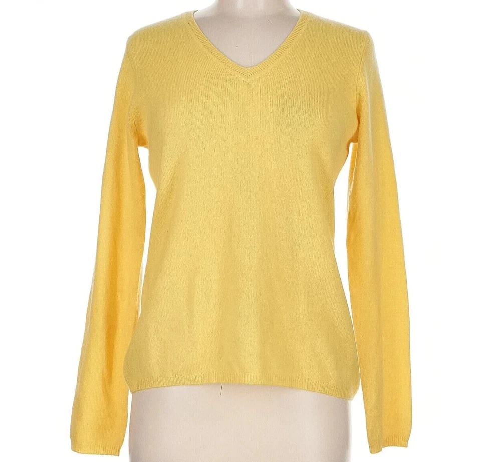 Suéter 100 % cachemir de 2 capas amarillo primavera talla mediana cuello en V Foto 1 de 3
