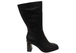 Womens Hush Puppies Patron Leather Heeled Mid Calf Black Boots - ModeShoesAU - Picture 1 of 7