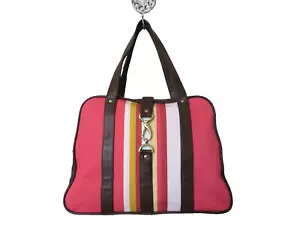 Freddy & Ma Custom Duffel Bag Leather & Multi Stripe Canvas Weekender Handbag - Picture 1 of 9