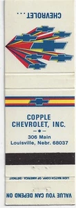 Copple Chevrolet Inc. Louisville Nebr. Value you can depend on Empty Matchcover - Bild 1 von 3