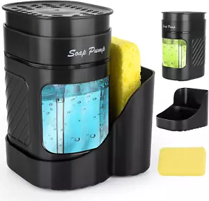 Kitchen Dish Soap Dispenser with Sponge Holder, 3-In-1 Countertop Dishwashing So - Picture 1 of 6