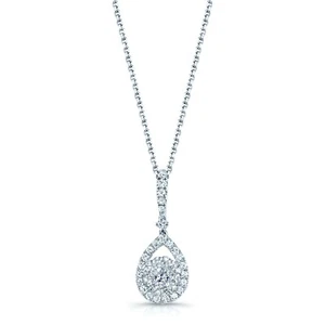 14K White Gold Diamond Teardrop Pendant Necklace Round Womens Natural Cluster - Picture 1 of 2