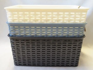 Pack of 3 Storage Basket Box Container Rattan Plastic forte 6L Handles 3 Colours - Picture 1 of 23