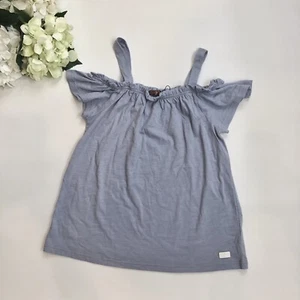 7 For All Mankind NEW Blue Girls Size XL Ruffle Cold-Shoulder Knit Top Shirt - Picture 1 of 4
