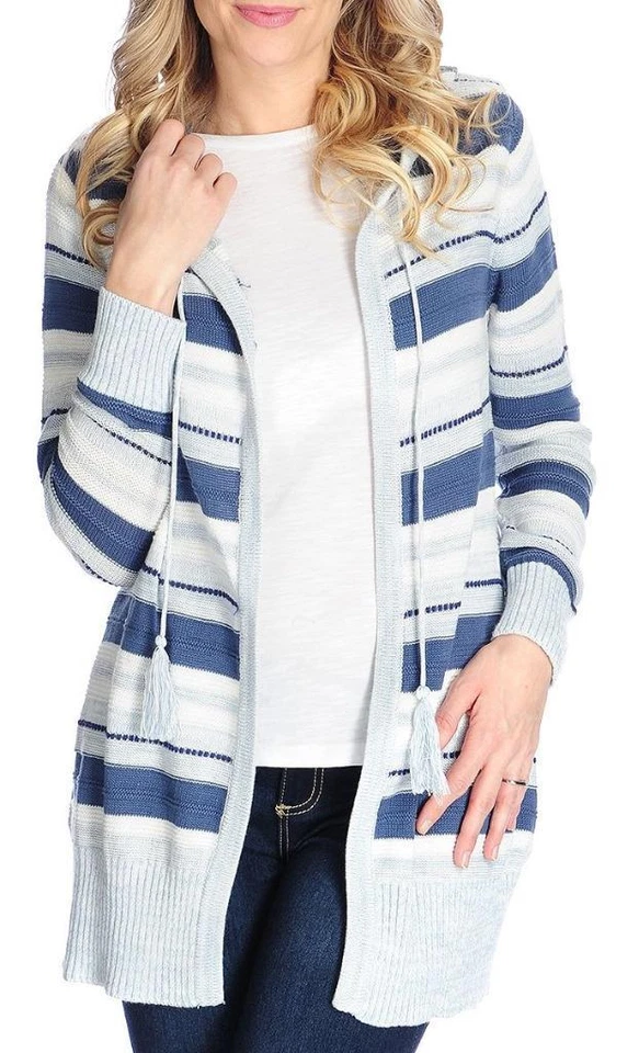 NUEVO - OSO Casuals® Cárdigan con Capucha Tejido a Rayas Manga Larga Frente Abierto Foto 1 de 1
