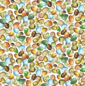 3 Yards Quilt Cotton Fabric - QT Hummingbird Garden Eggs on White - Picture 1 of 1