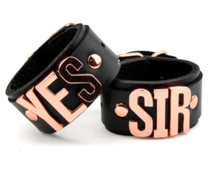 Premium YES SIR Harlequin Black and Rose Gold Wrist Cuffs Handcrafted Cf8SlvL - Bild 1 von 2